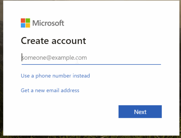 Microsoft Create Account