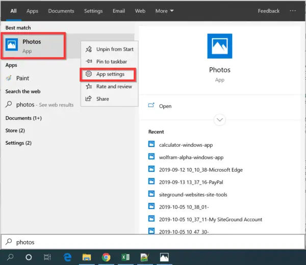 open photos app settings