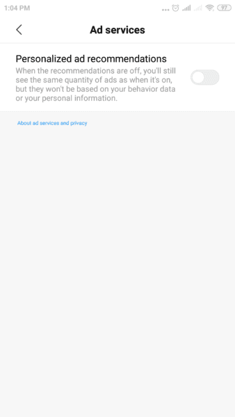 Personalized Ad Recommendations Turn Off