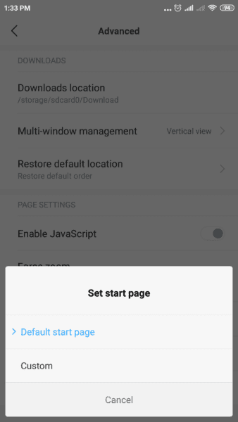 Set Custom Page Mi Browser