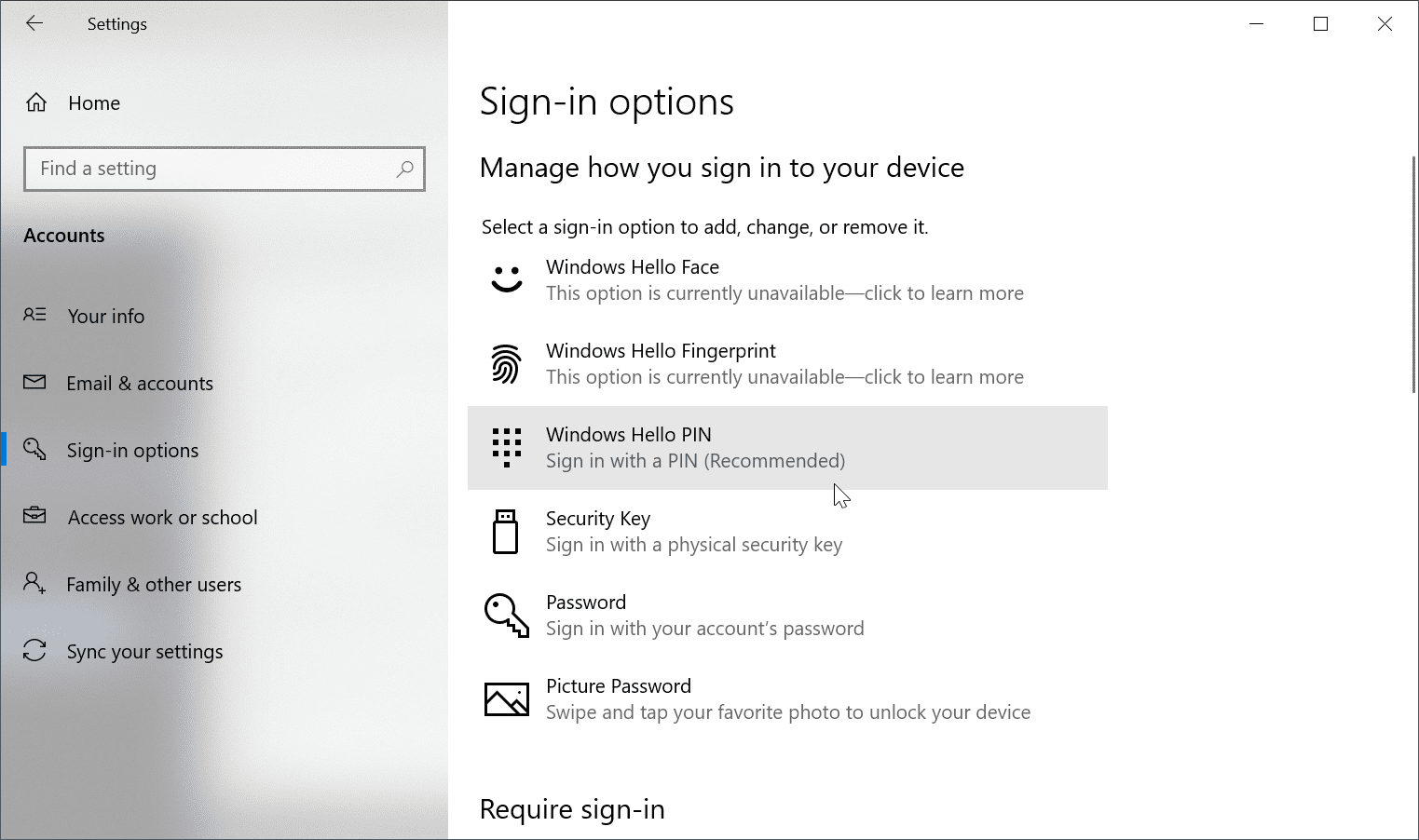 sign in options microsoft account