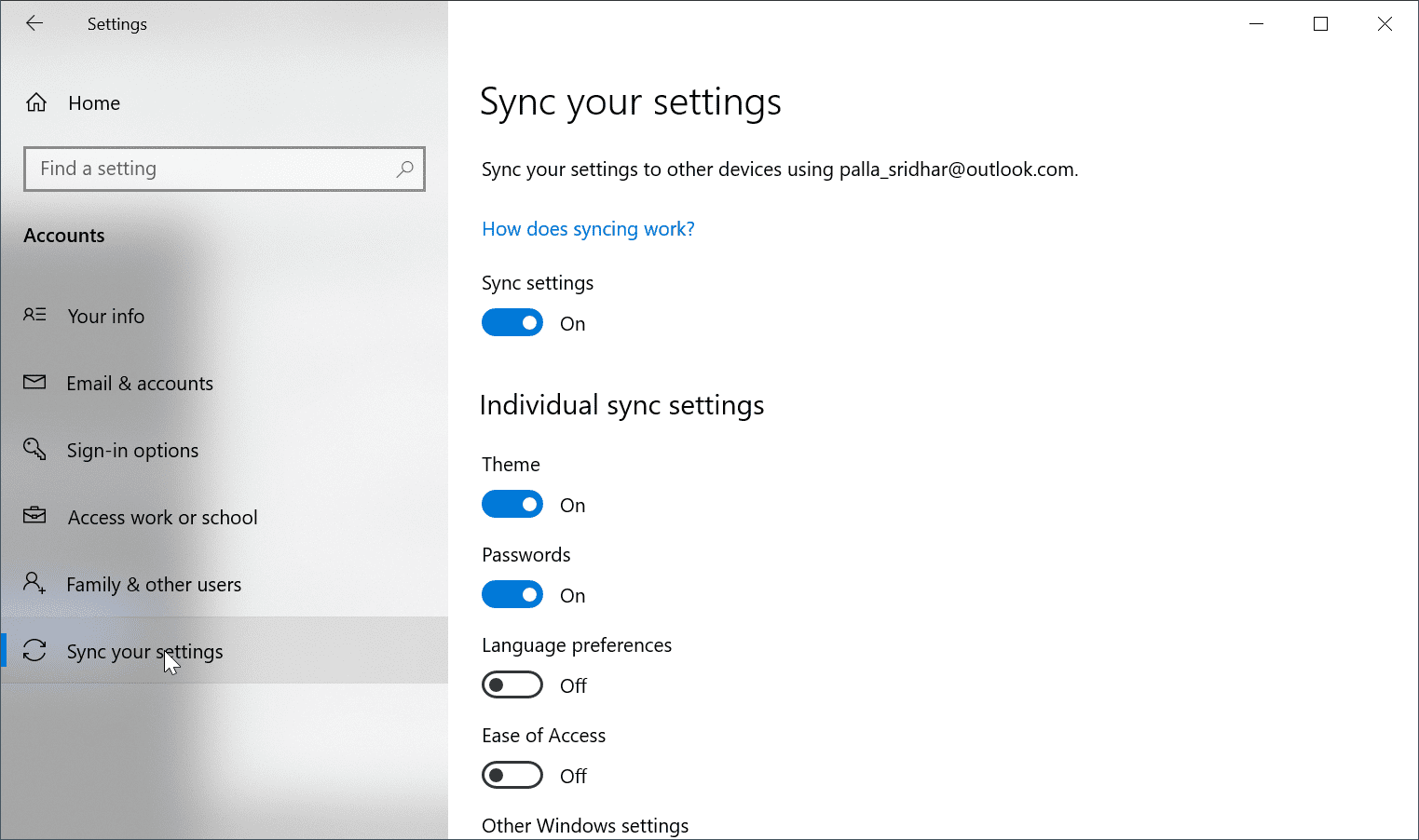 sync settings microsoft account review