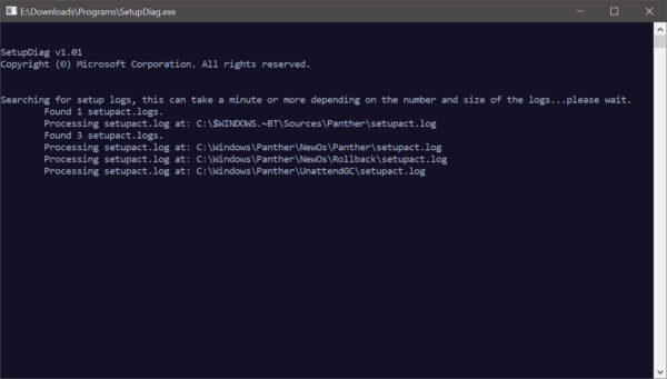 setupdiag cmd tool windows 10