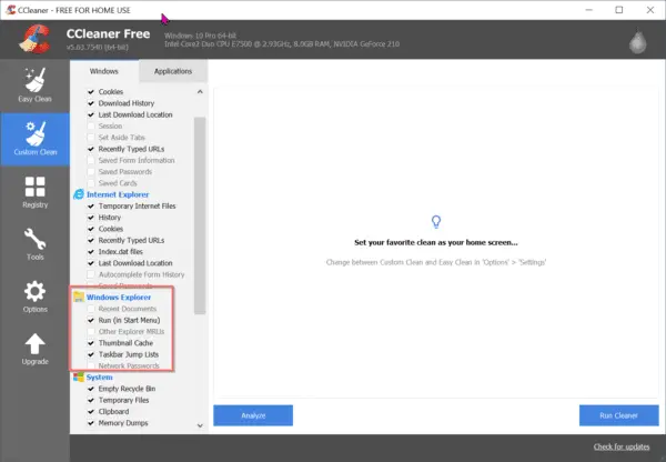 custom clean junk files file explorer refresh error fix ccleaner