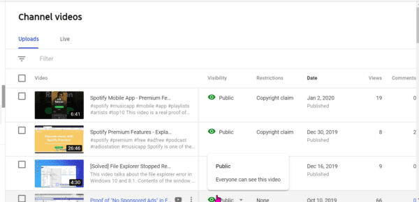 youtube channel videos metrics 2020