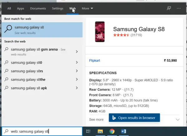Windows 10 Search Web