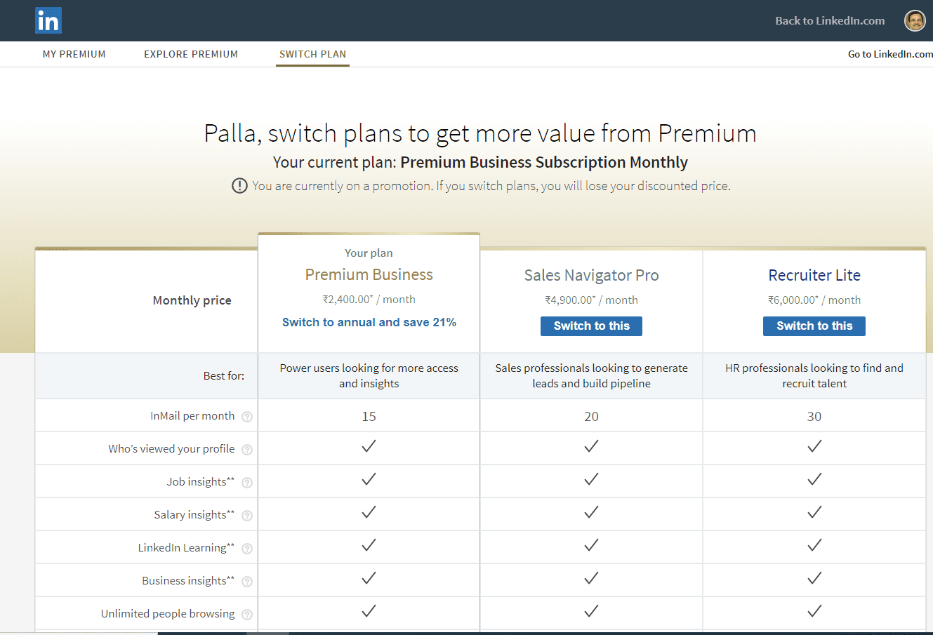 Linkedin plans comparison Linkedin plans comparison picture