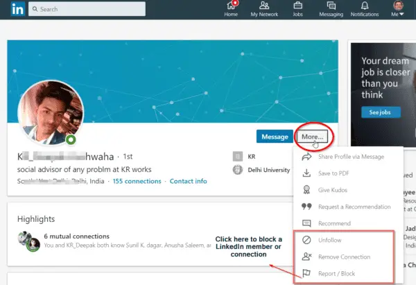 Block Linkedin Meber Settings