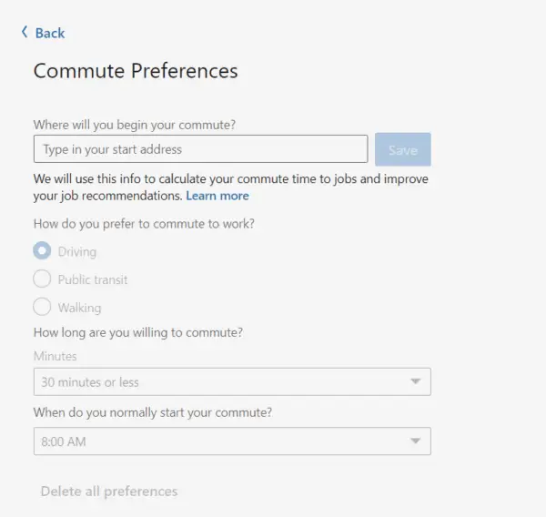 Commute Preferences Linkedin Job Search