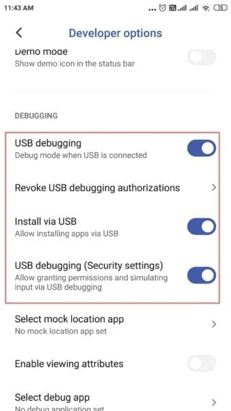 How to Uninstall Bloatware and System Apps in Xiaomi & MIUI 7 enable usb security debugging install usb options redmi