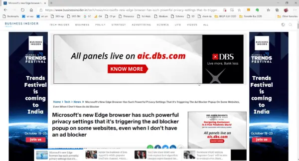 Microsoft Edge Browser With Ads Balanced Tracking