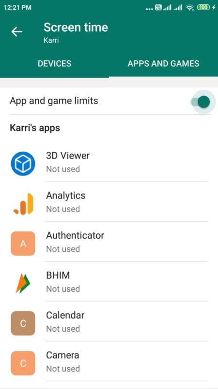 apps and games screen time limit