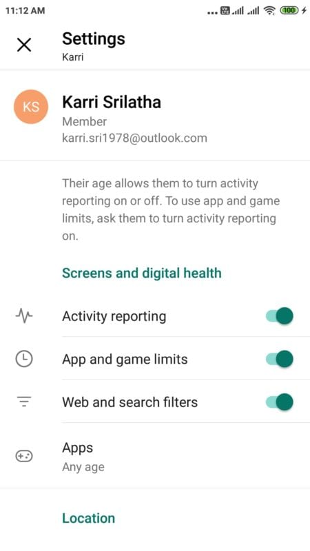 child settings family member microsoft family safety app