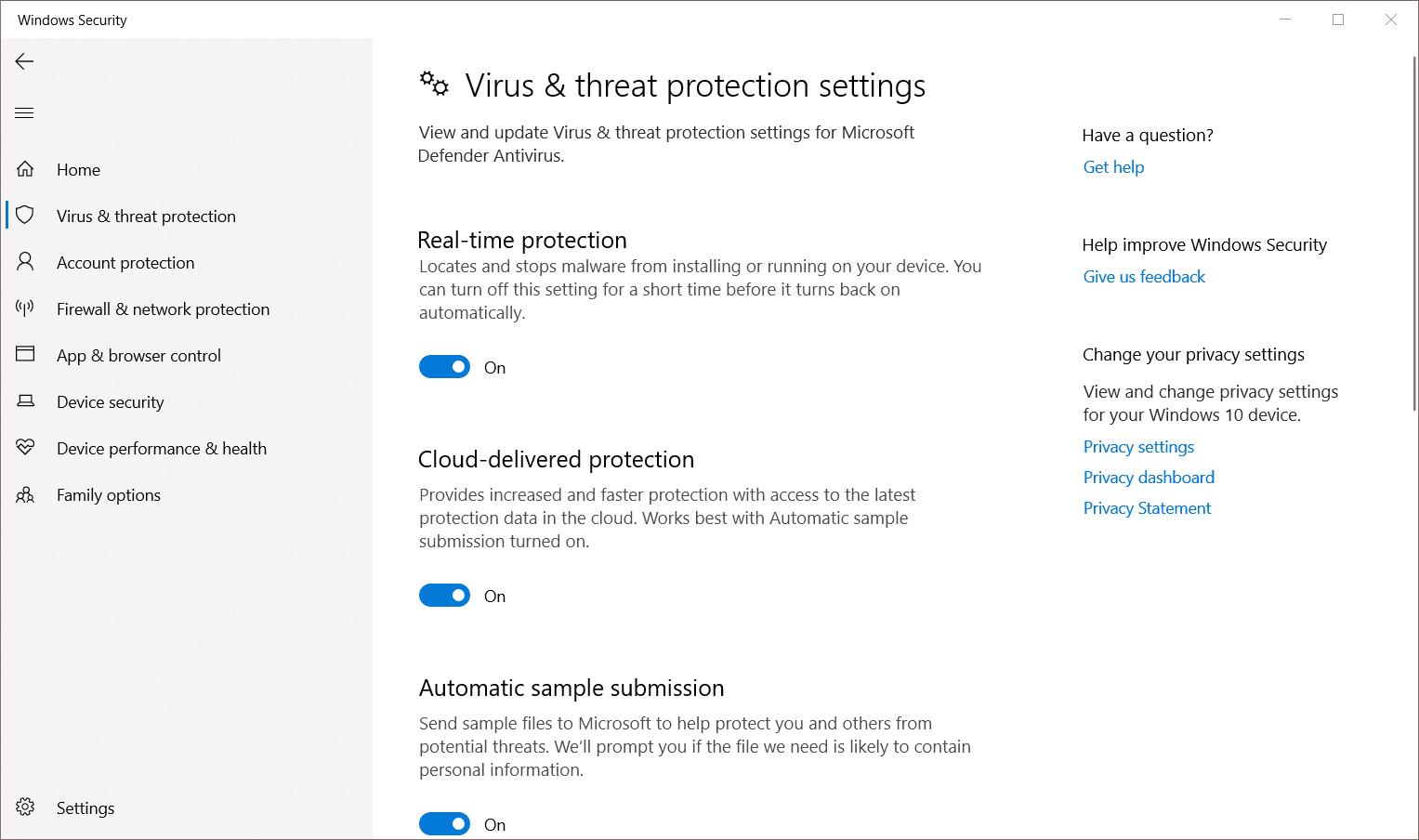 cloud delivered real time protection windows 10