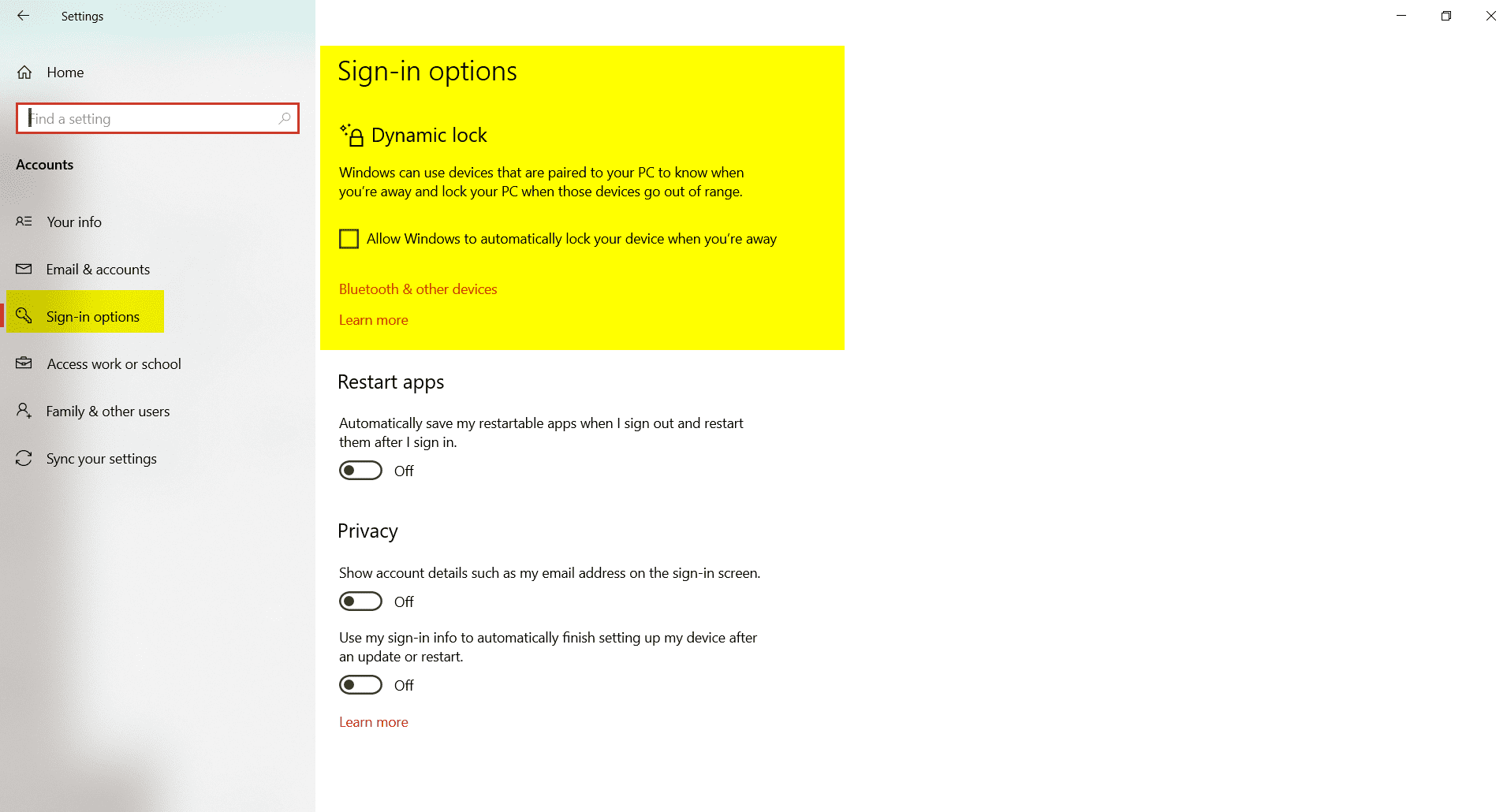 dynamic lock protection windows 10