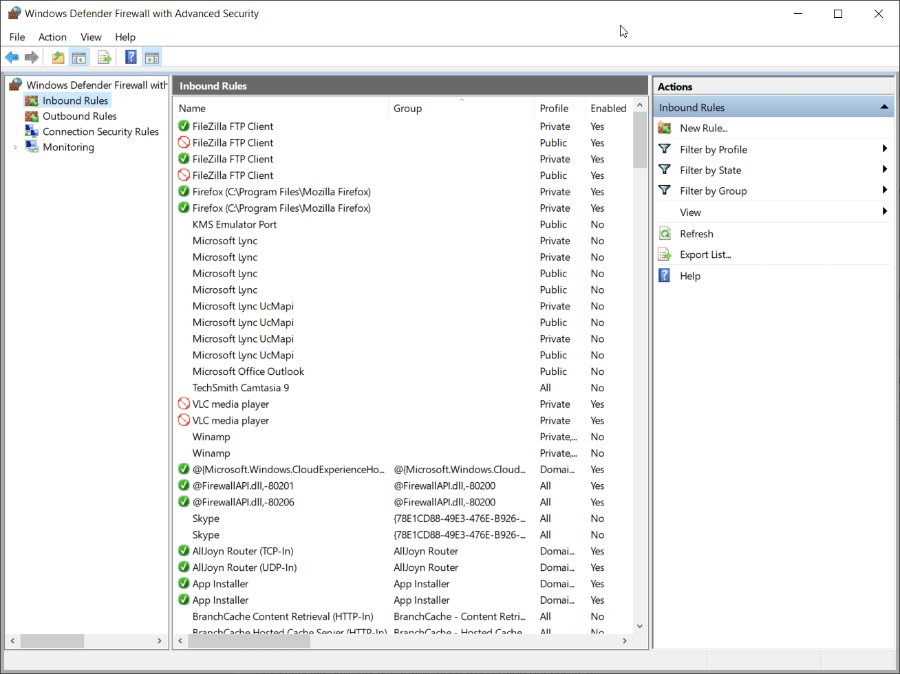 inbount outbound rules microsoft defender security