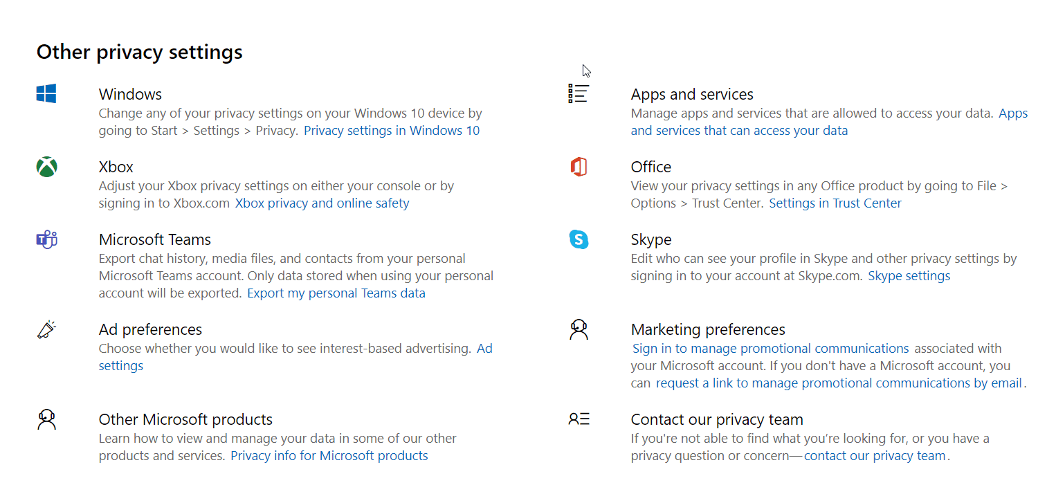 Microsoft Account Other Privacy Settings