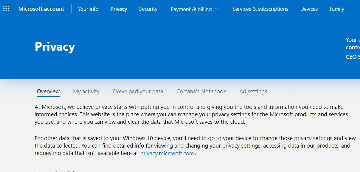 Microsoft Account Privacy