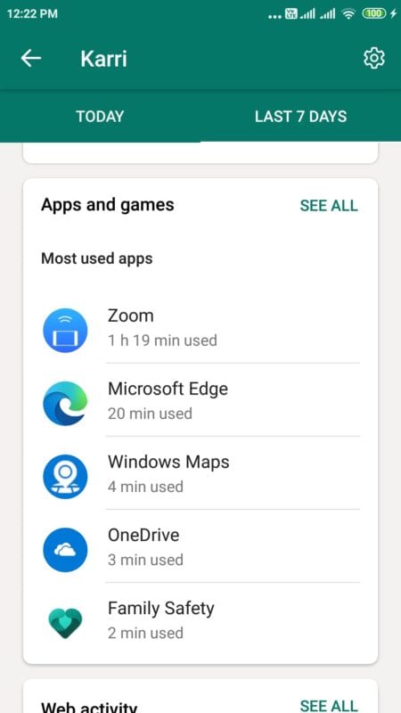 most used apps microsoft family safety