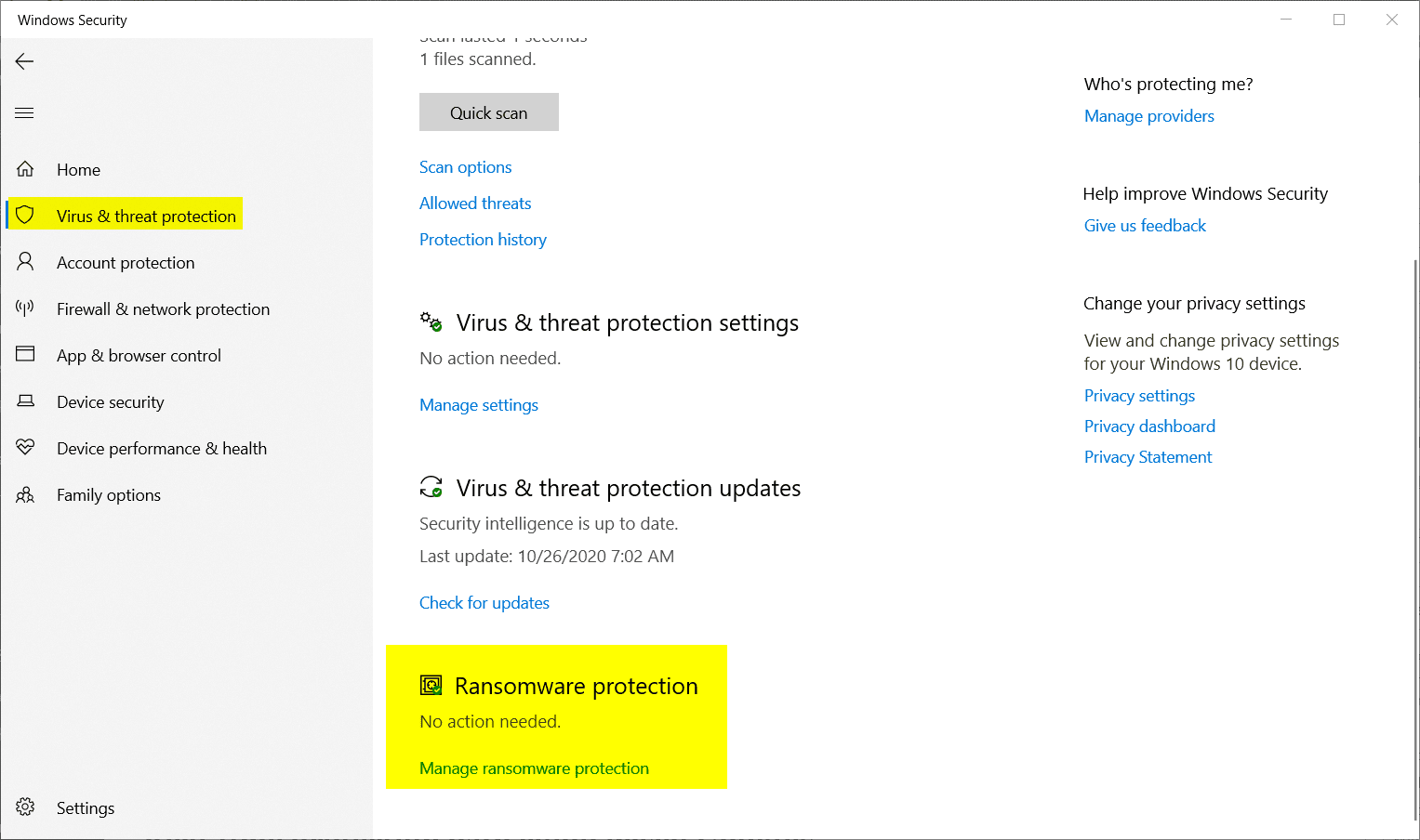 ransomware protection windows 10