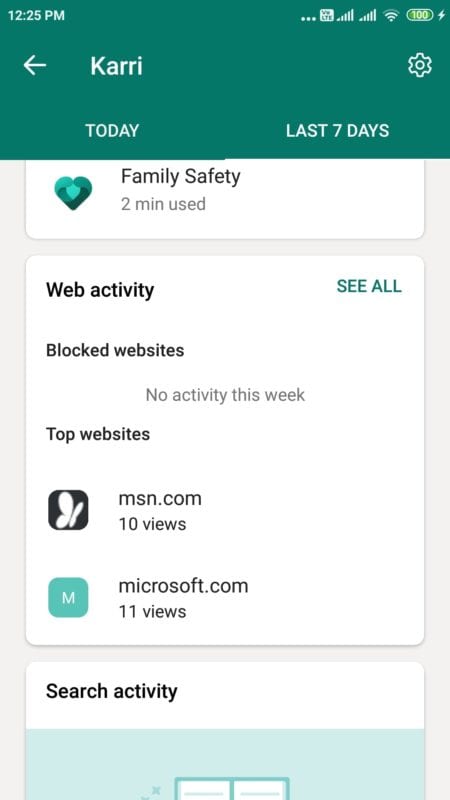 web activity of child