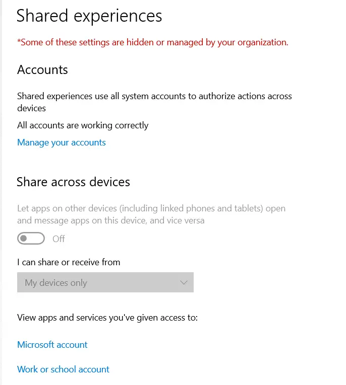 Shared Experiences Error Windows 10 Fix It