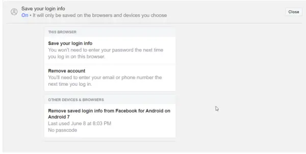 Facebook Security and Login Settings - Complete Guide 4 Save And Remove Facebook Login Info From This Browser And Other Devices