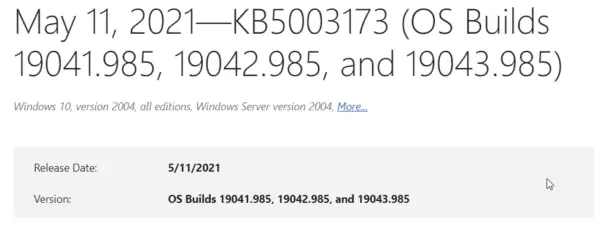 Solve KB5003173 Error causing 0x800f0922 with these five fixes 1 Kb5003173 Cumulative Update