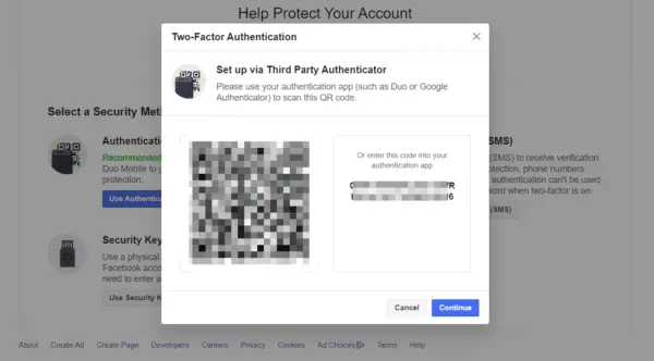 scan qr code third party autheticator app facebook 1