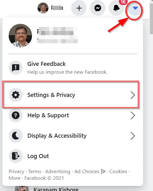 settings and privacy facebook windows 10