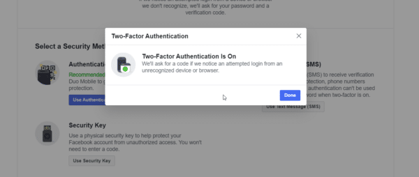 two factor authentication is turned on