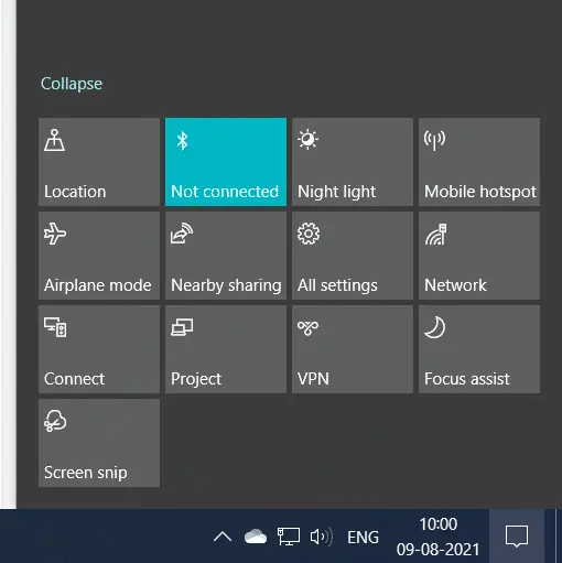 Turn on Bluetooth on Windows 10 - Settings and Switch 3 Windows 10 Action Center Bluetooth