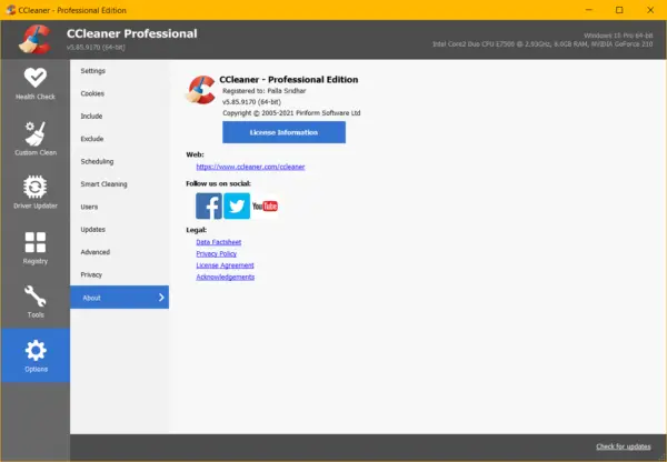 CCleaner Professional Review - What's new in 5.85 and Features 17 Ccleaner Professional About Edition