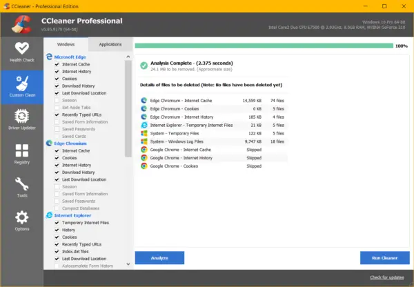 CCleaner Professional Review - What's new in 5.85 and Features 10 Custom Clean Ccleaner