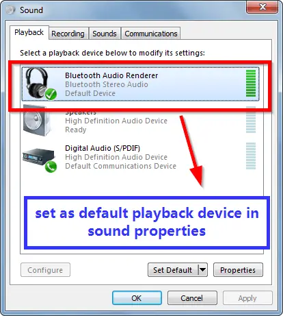 Bluetooth Audio Gateway Service Stopped or Not Running in Windows 11 or 10 or 7 9 set bluetooth sound device as default