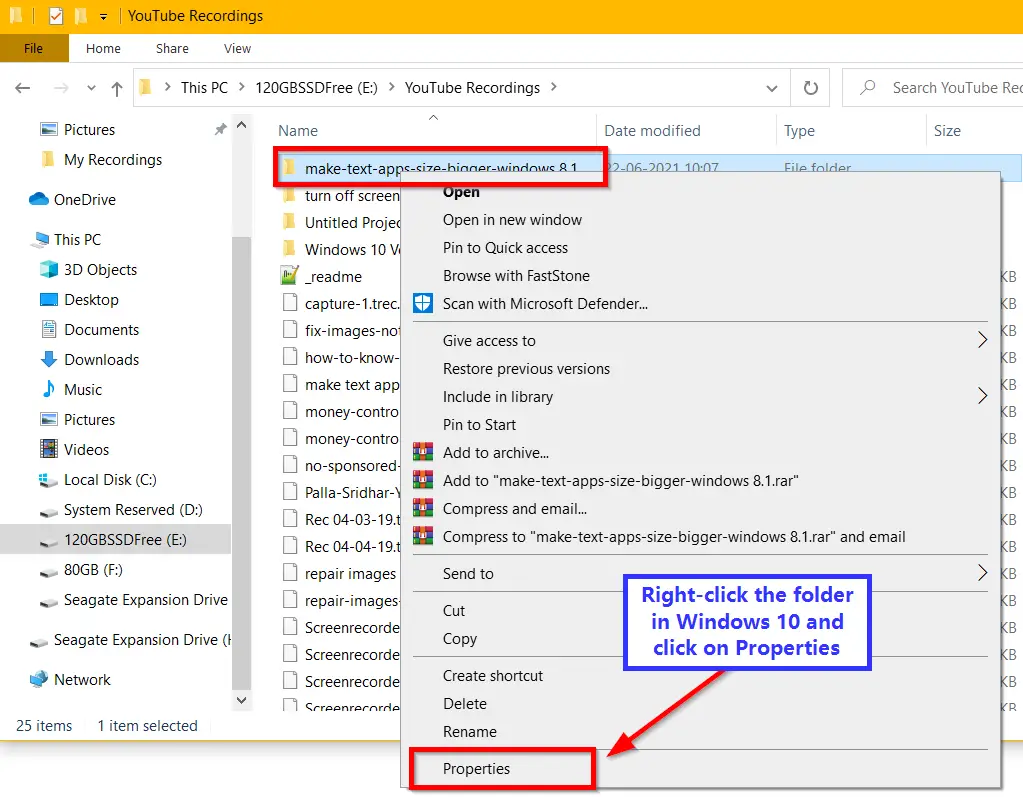 find folder size in windows 10