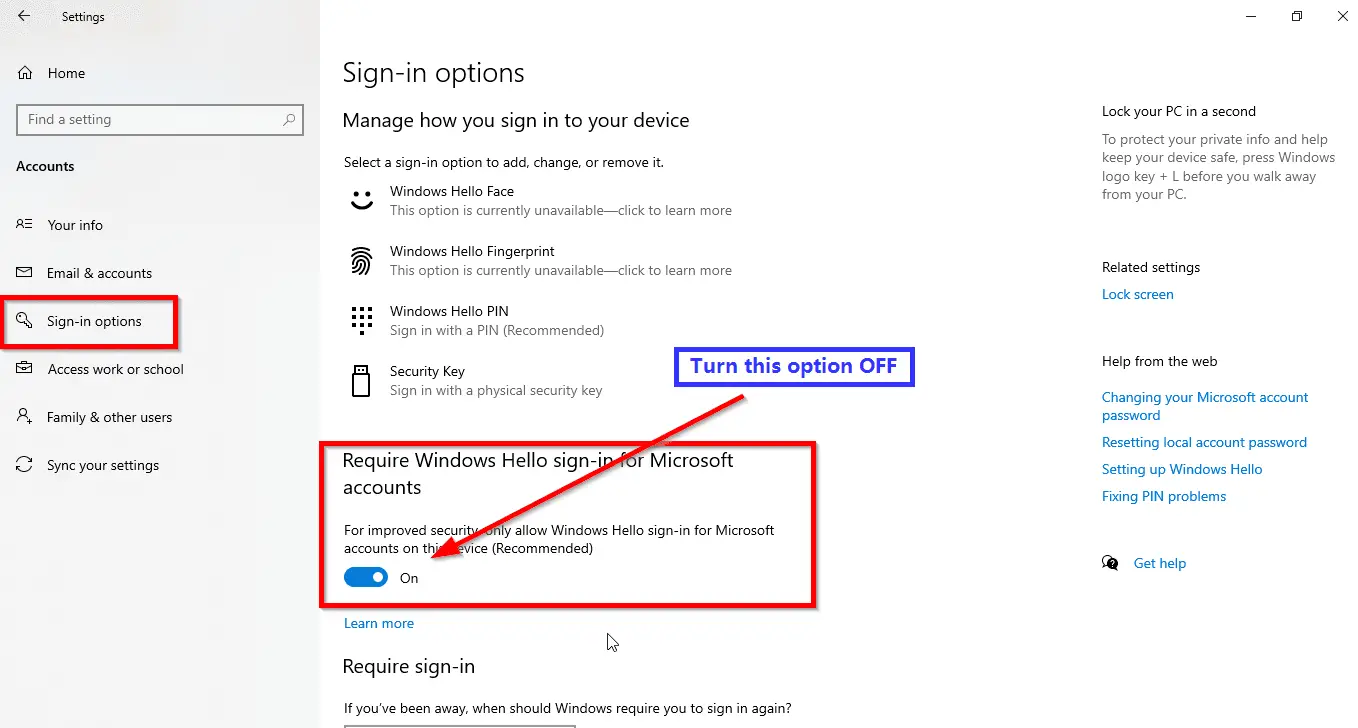 Fix Something happened and your PIN isn’t available Error in Windows 10 2 Turn Off Windows Hello Pin