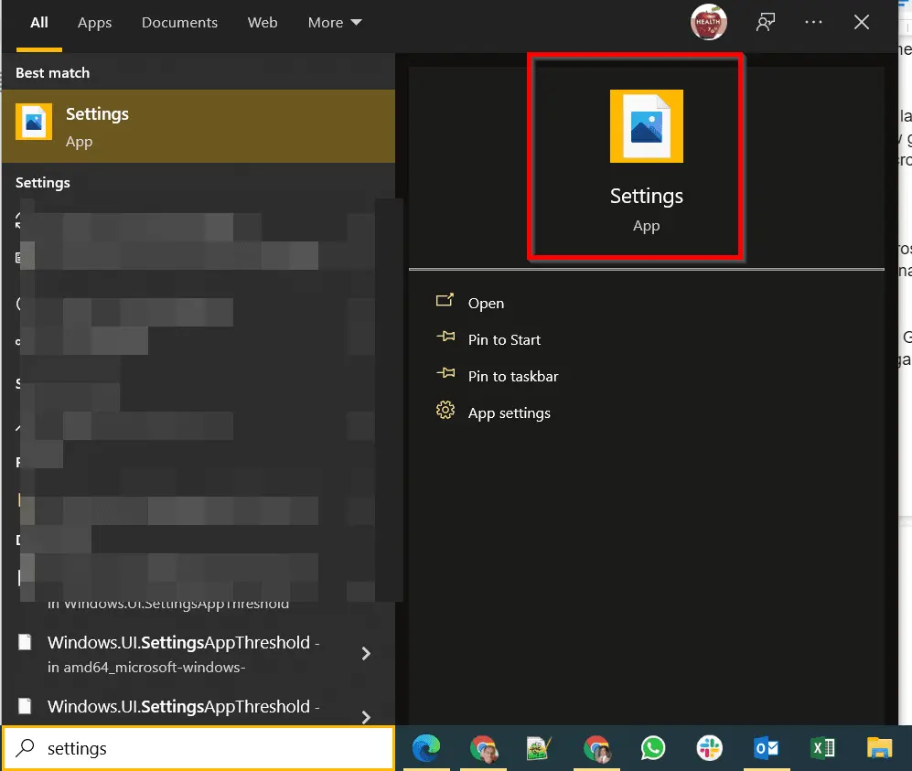 open windows 10 settings app