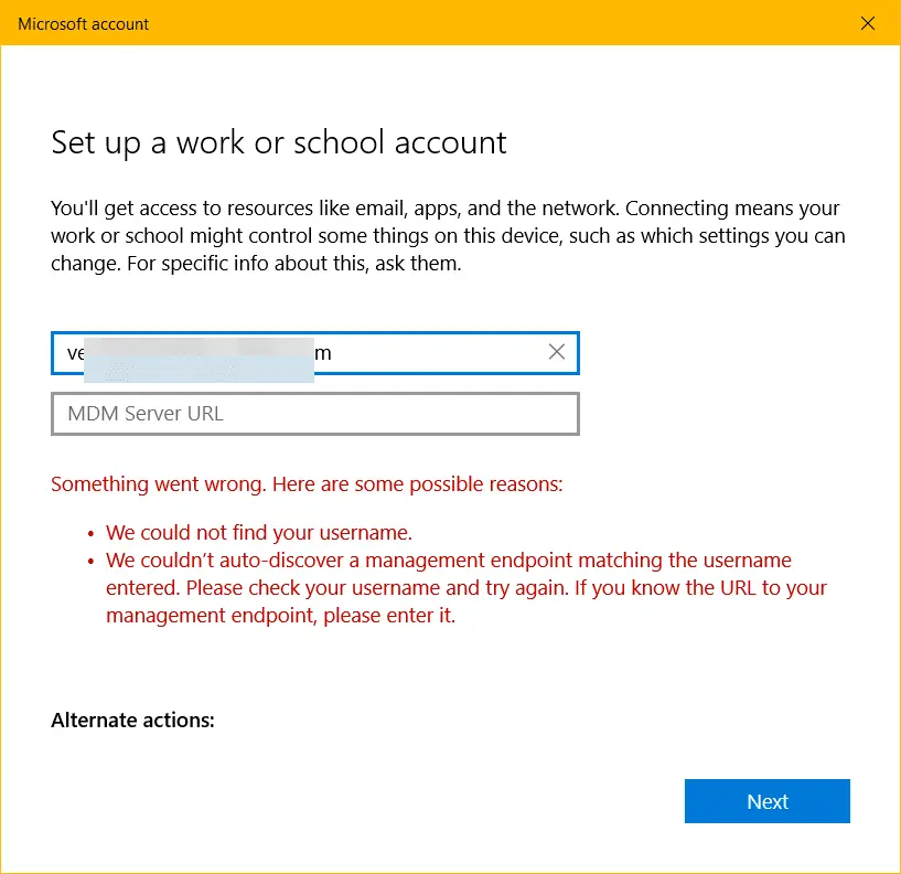 set up work or school account windows 10