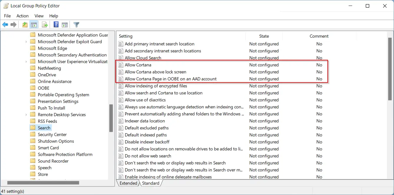 disable cortana windows 11 using gpo