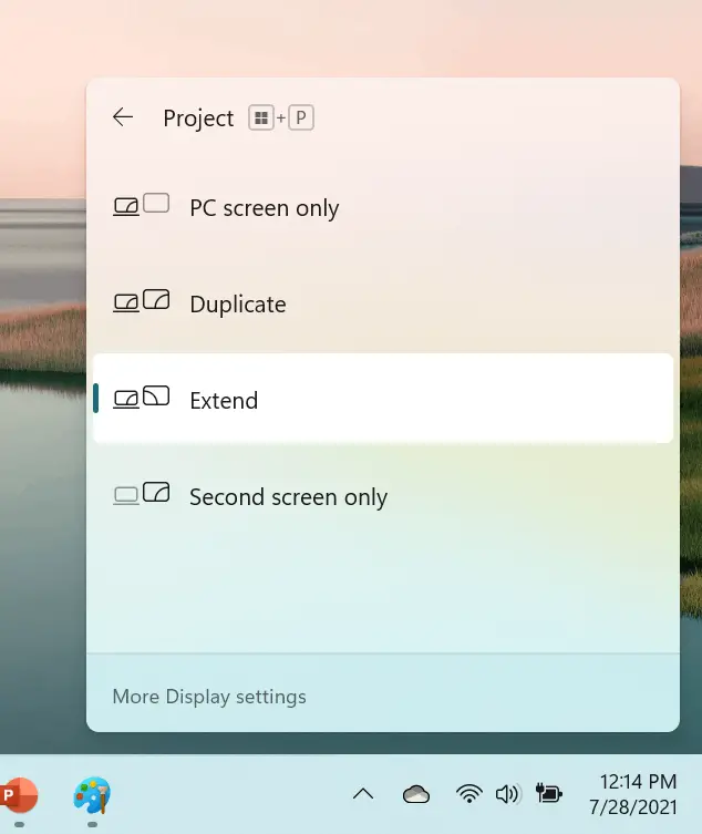 options de projet windows 11