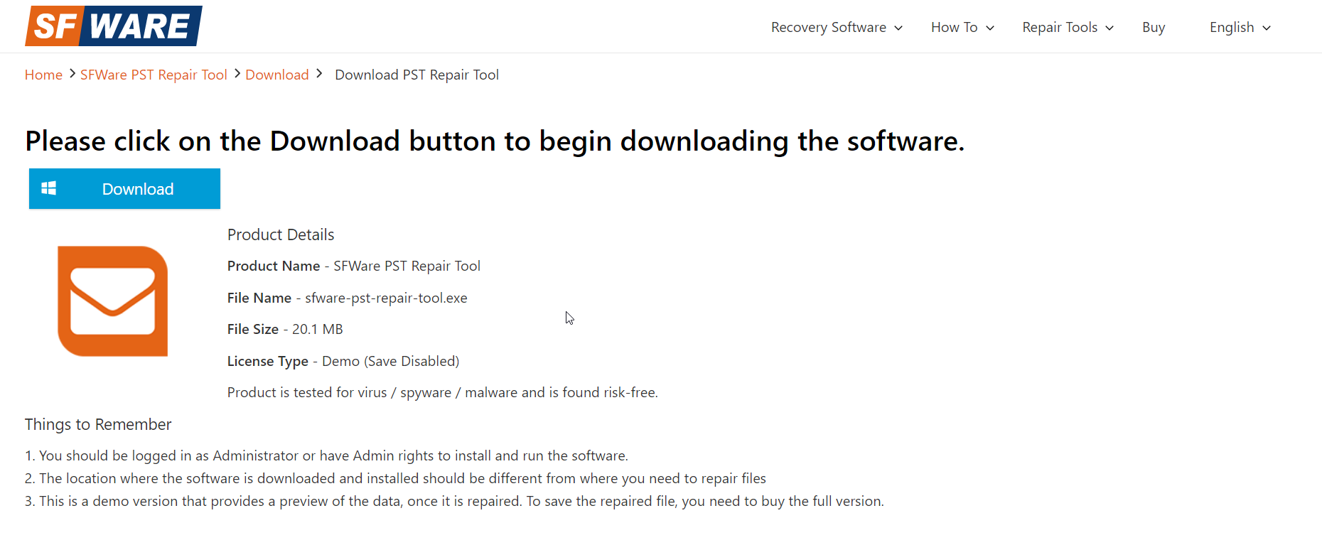 sfware pst recovery tool download