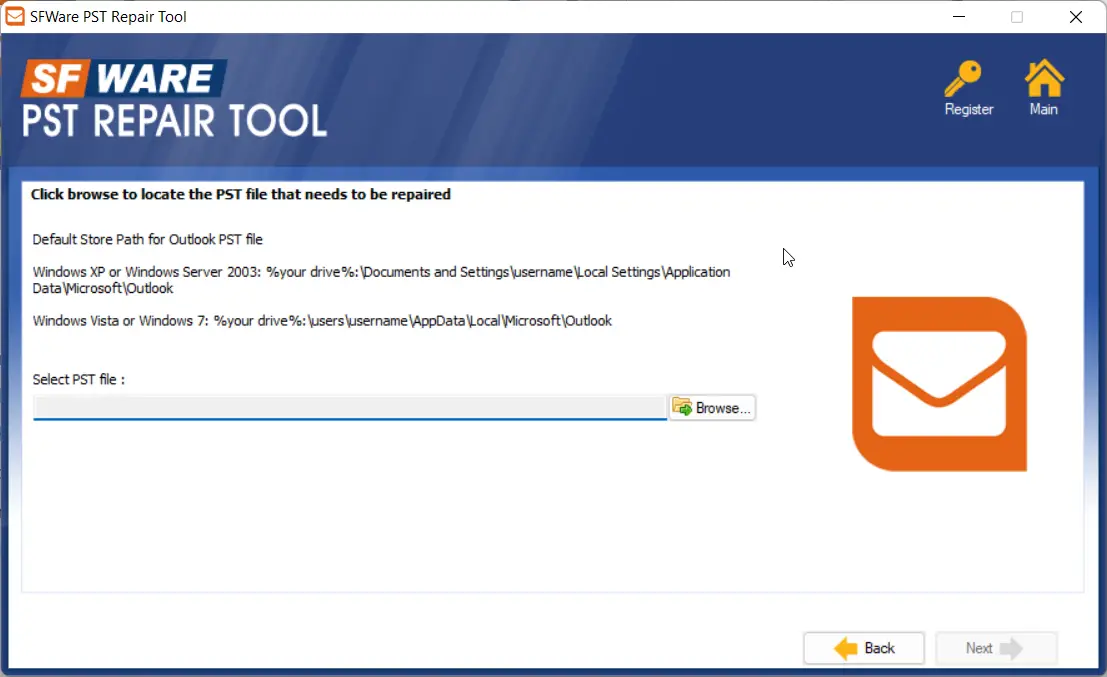 select damaged pst file