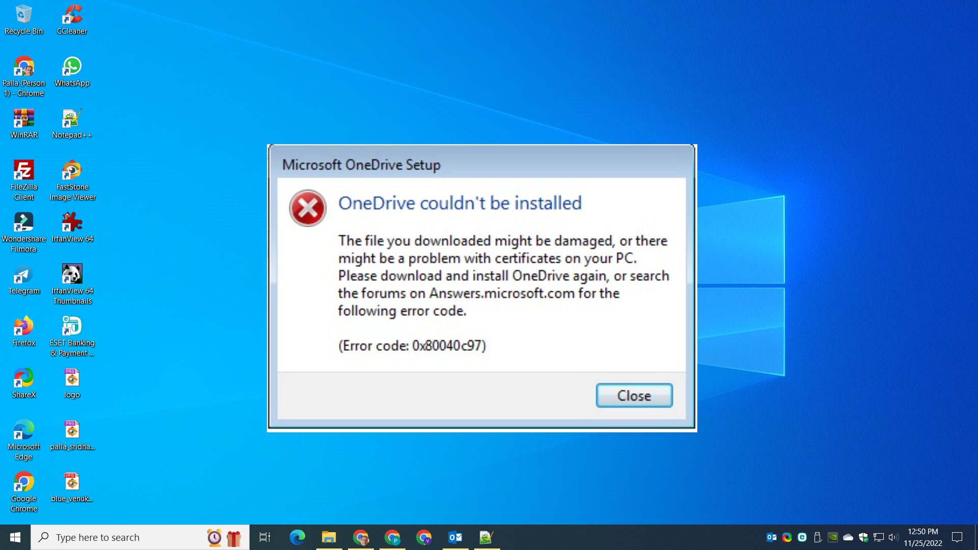 one drive error code