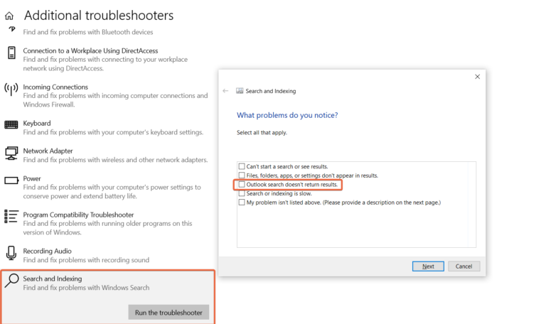 Make Outlook Search Not working Error Free