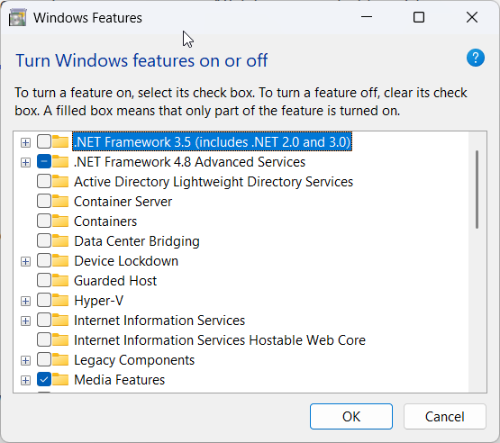 enable dot net framework 3.5 4 windows 11