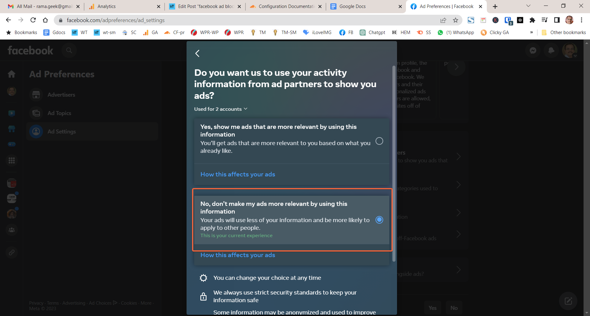 Remove Ad Partners ‌Info Facebook