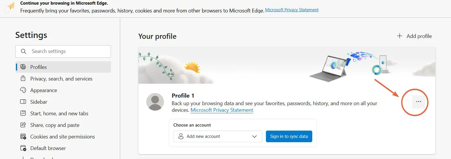 delete edge profile settings