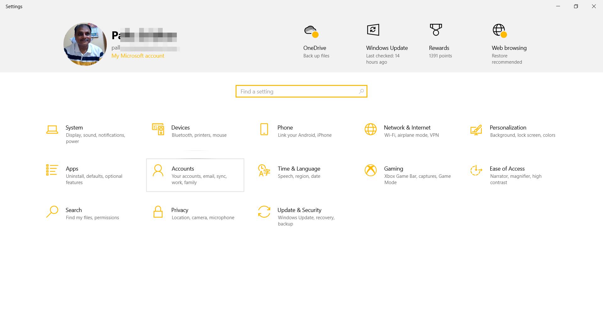windows settings app 10