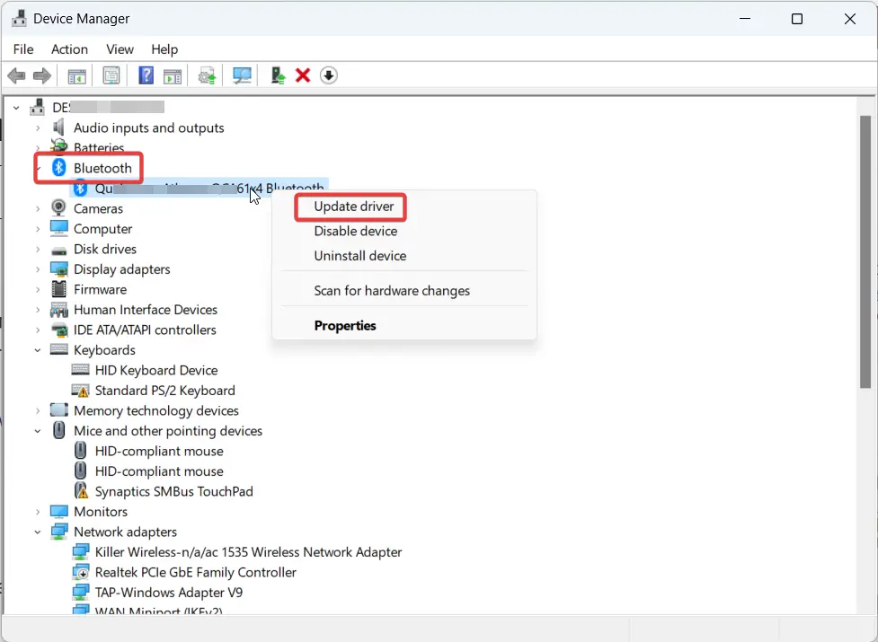 Fix Intel Bluetooth Not Working on Windows 11 1 Update Intel Bluetooth Driver Windows 11